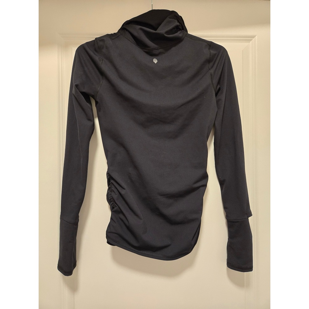 FP Movement Free People Ruched Zip Up Jacket Black Thumbhole Watch Cutout Small - Picture 7 of 8